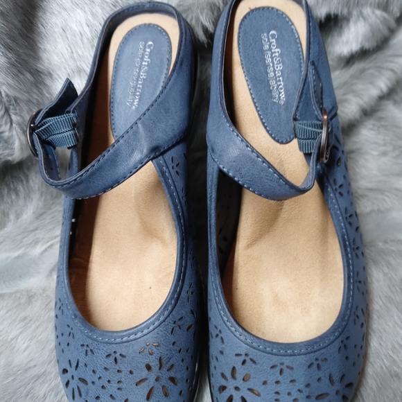Croft & Barrow Blue And Black Leather Wedge Slip On Sz 10 MED Super Comfortable - Picture 2 of 5